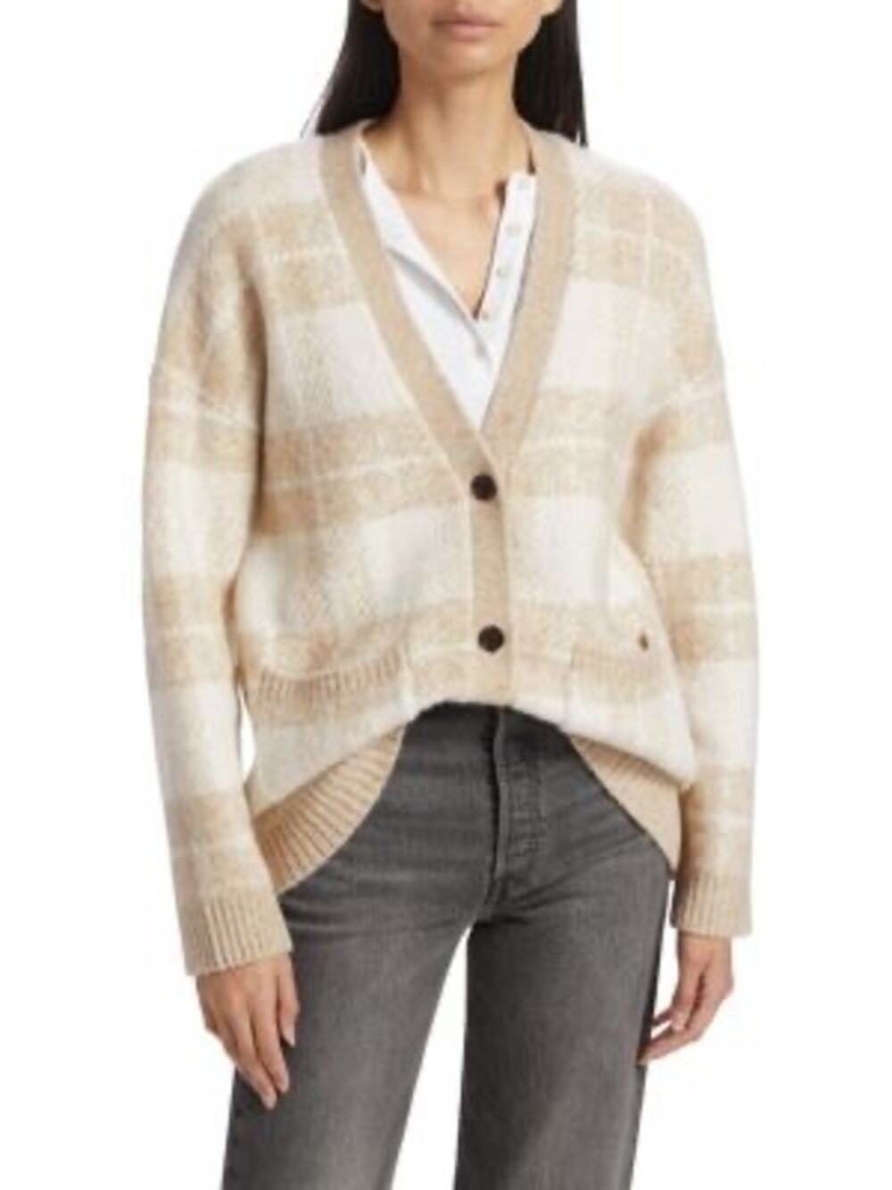 NWT Rails Runi Oversized Cardigan in Ivory and Sand Plaid, XL